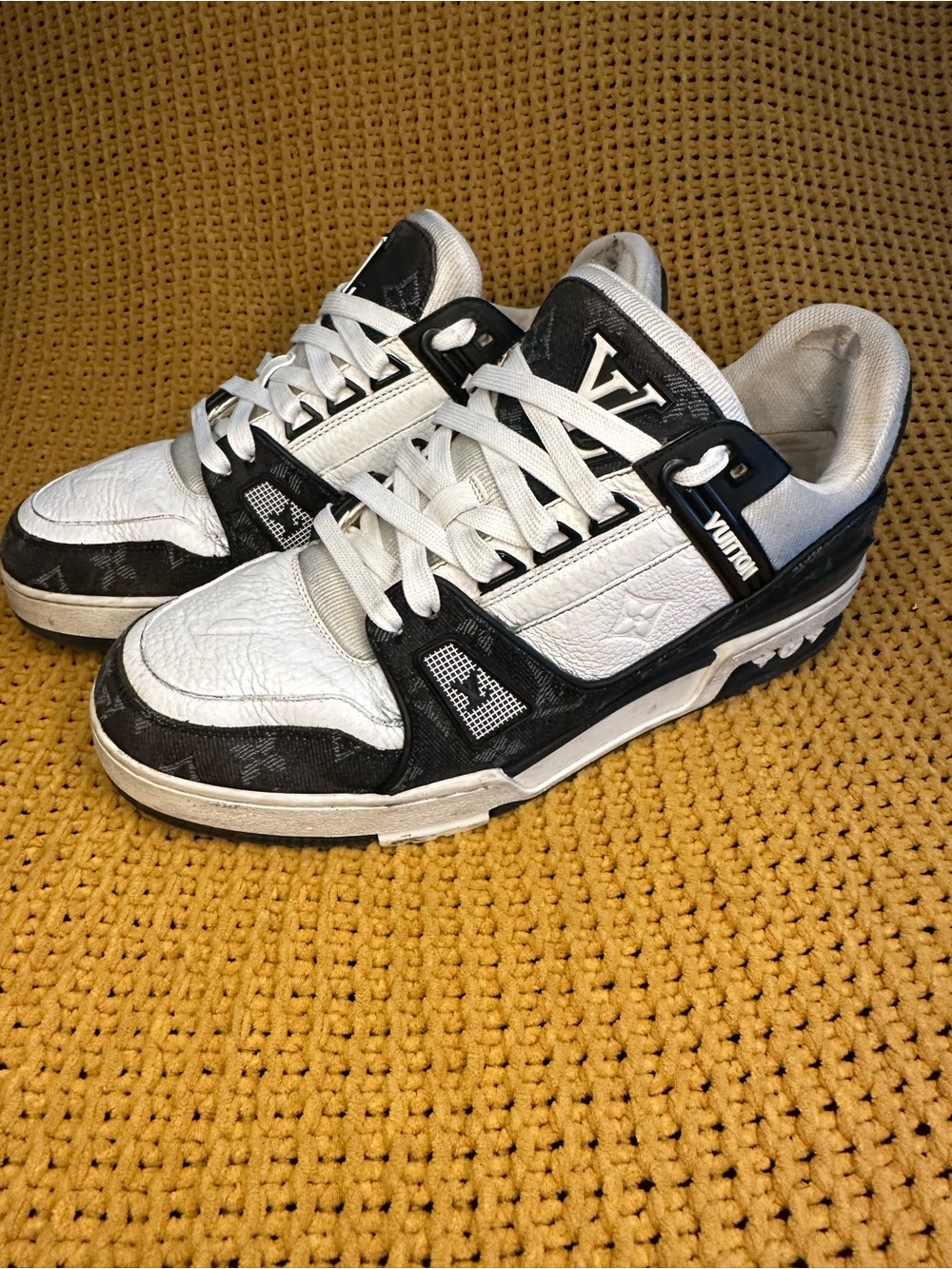 Louis Vuitton Men’s Low-Top Sneakers — White & Black Monogram Accents